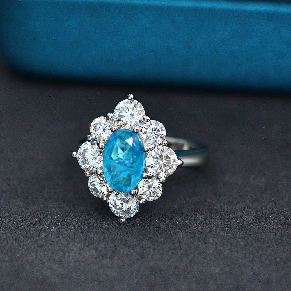 1.5 Carat Oval Paraiba Blue Gemstone Ring – Sterling Silver 6×9mm 2025 European Elegant Design