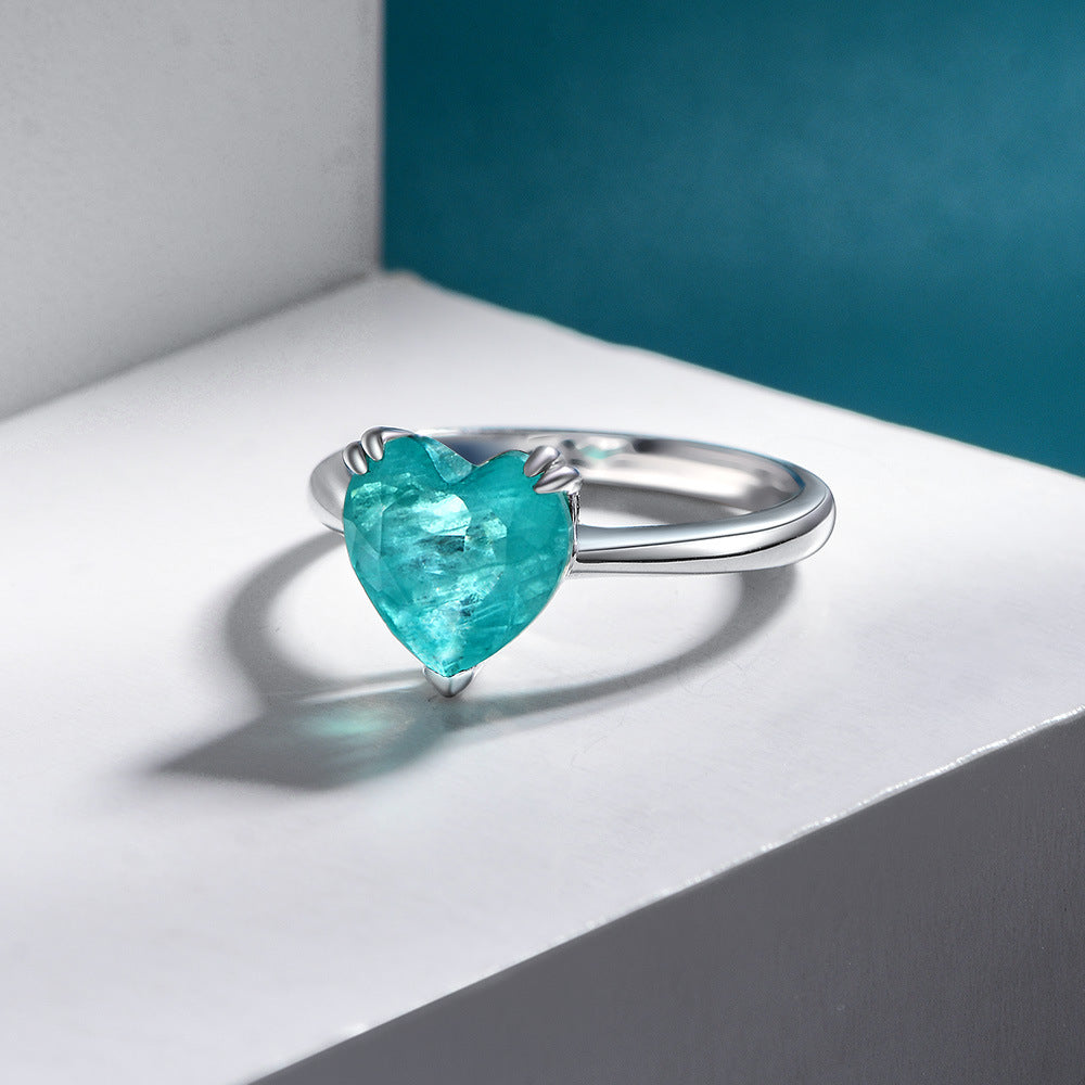 Sterling silver ring heart-cut 4 carat blue