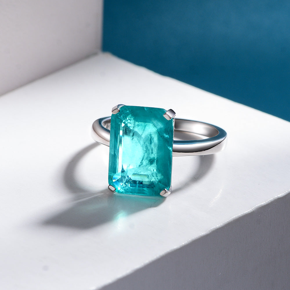7 Carat Emerald-Cut Lab Paraiba Gem Ring – 10×14mm Elegant Minimalist Women’s Jewelry