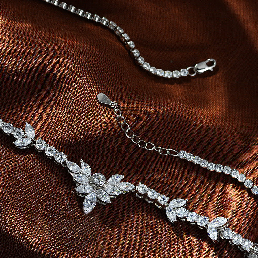 New 0.5Ct White Marquise 4x8mm S925 Silver Collarbone Necklace, 43+3cm