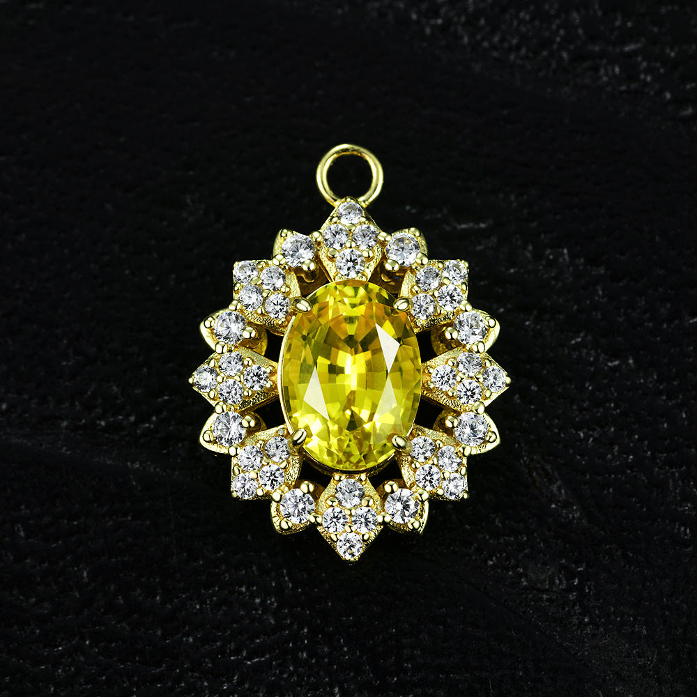 4Ct Oval 8x11mm Canary Lab-Grown Sapphire Pendant Necklace, 43+5cm