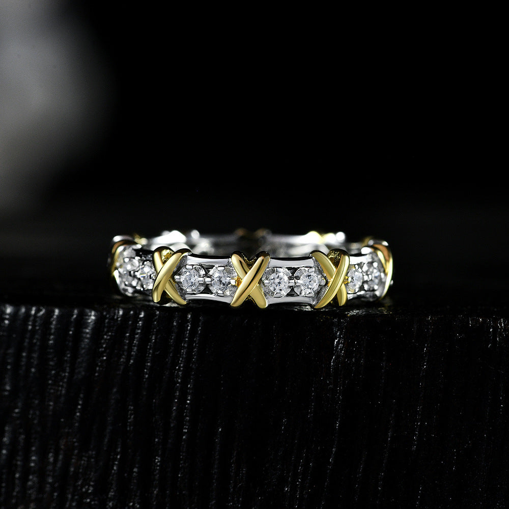 Minimalist Cross Design Full Diamond Ring – 1.6mm Round Pavé Band