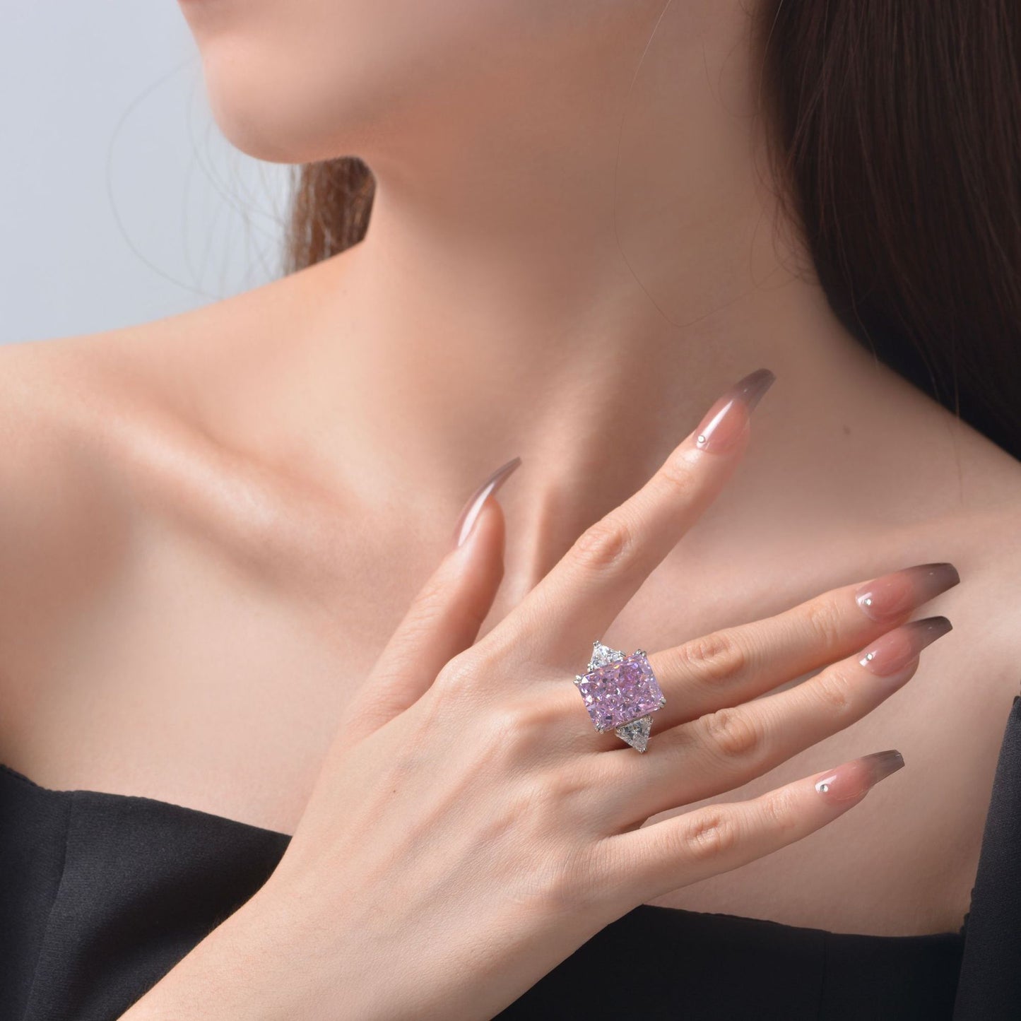 15 Carat Pink Ice-Flower Cut High Carbon Diamond Ring – S925 Silver 13×16mm European Celebrity-Inspired Design