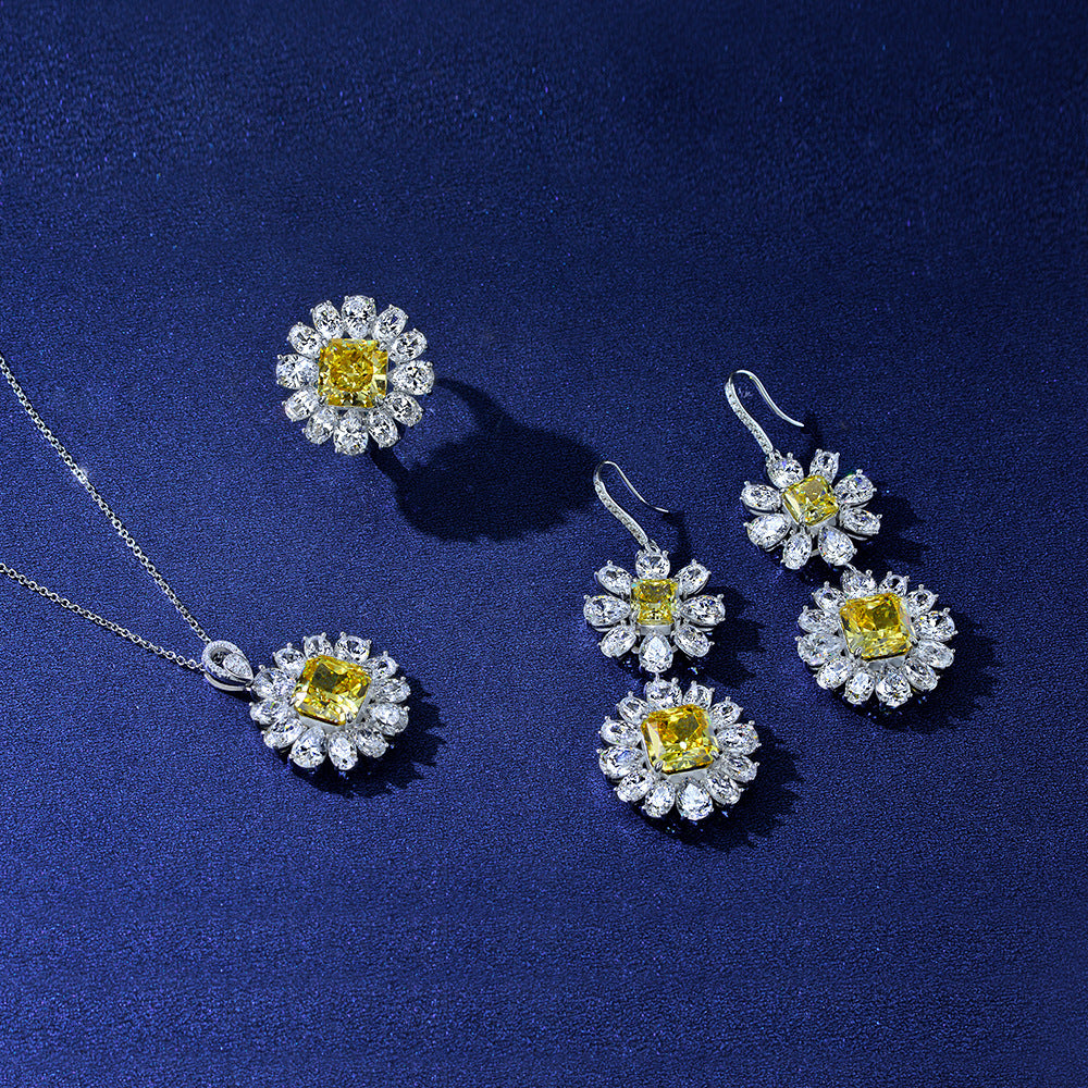 5ct Yellow High Carbon Diamond Pendant Earrings 10x10mm Frosted Cut | Premium 925 Sterling Silver Ear Jewelry