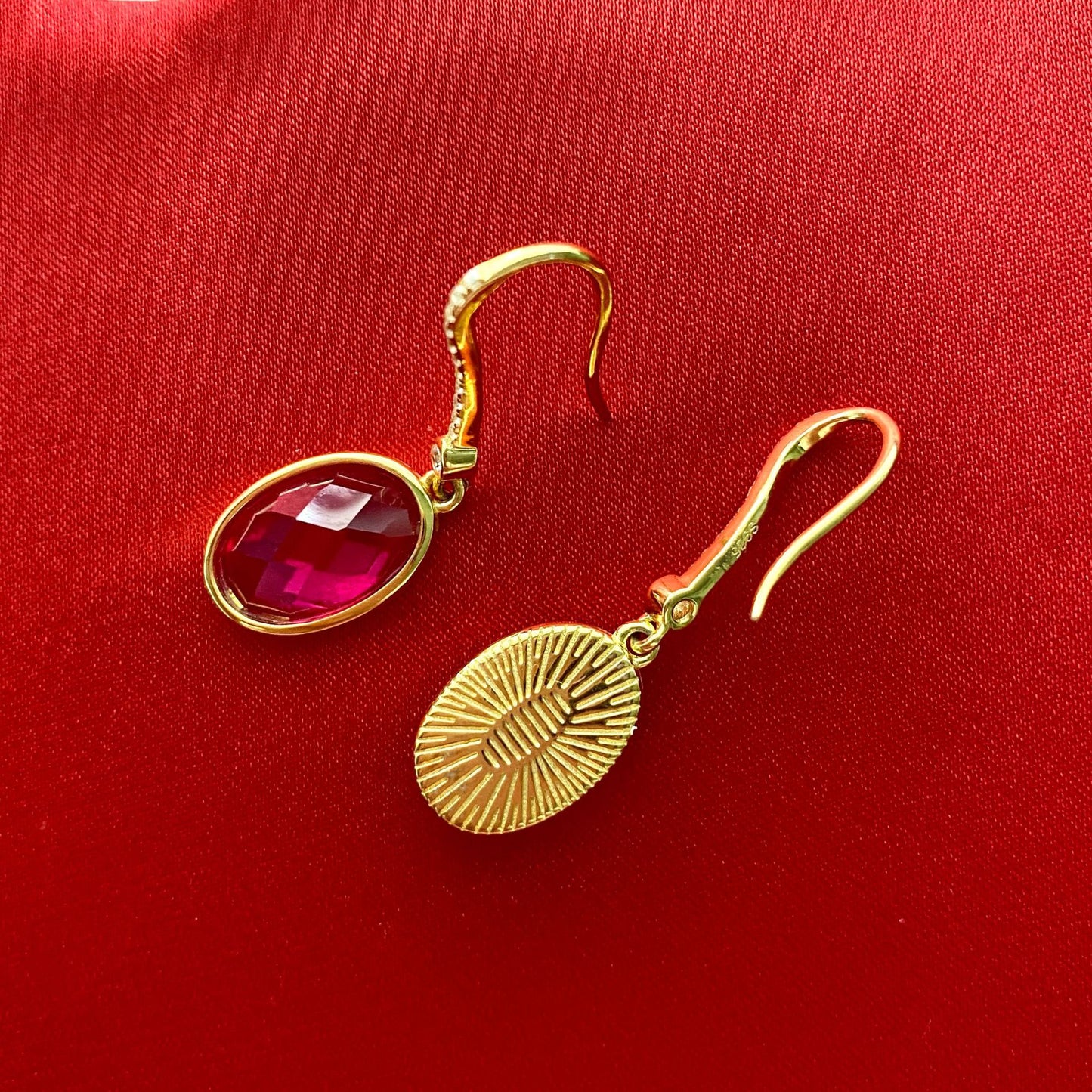 Sterling silver earrings S925 Oval Lab-Grown Ruby