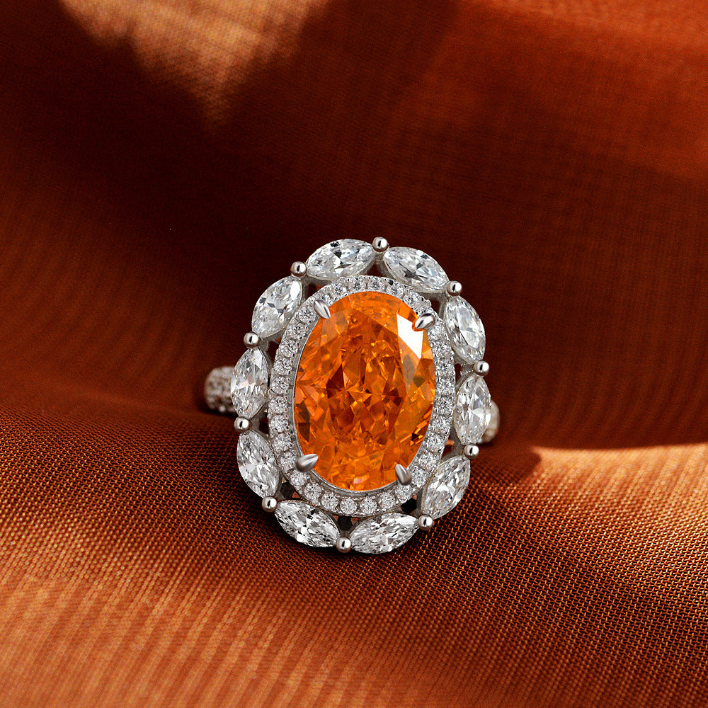 New 4Ct Oval Ice-Cut 9x13mm Vintage Orange Gemstone Ring for Women