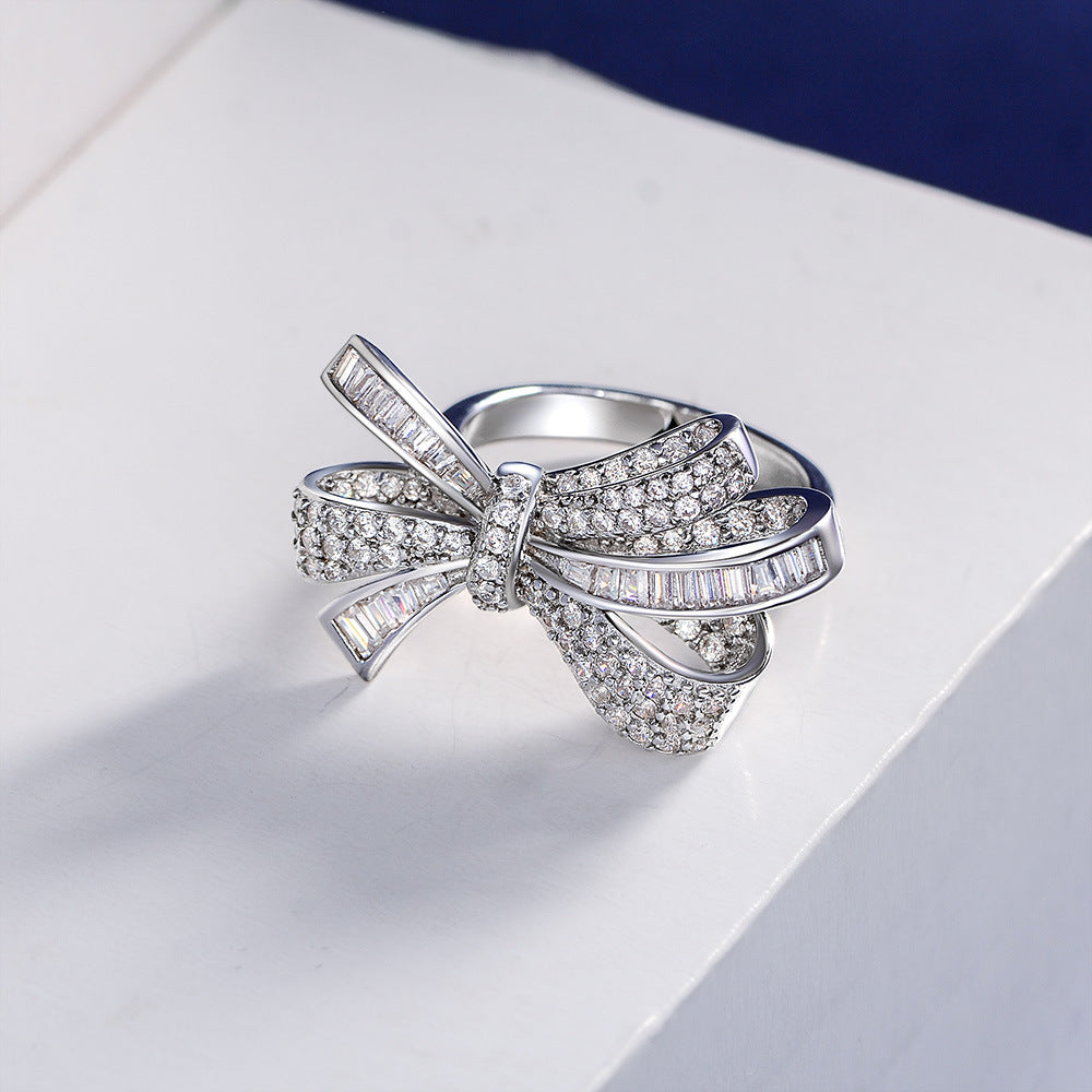 S925 Silver Bow Tie Ring – 2025 Collection INS Trend, White Minimalist Design, Hot-Selling Women’s Jewelry