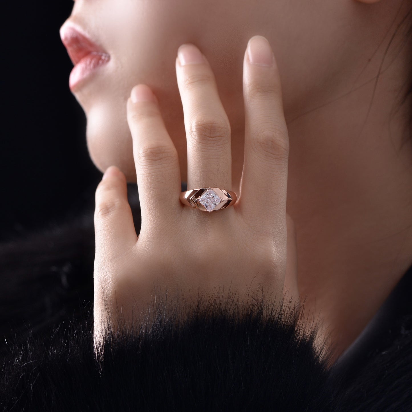 1.5Ct Princess Cut 6x6mm High-Carbon Diamond 925 Silver Unisex Ring