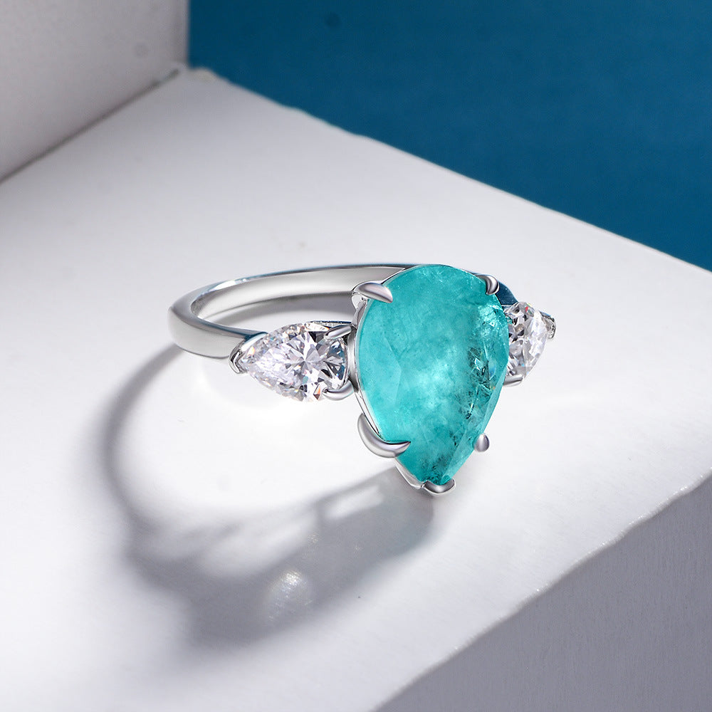 Sterling silver Ring Teardrop Synthetic Paraiba 6 carats