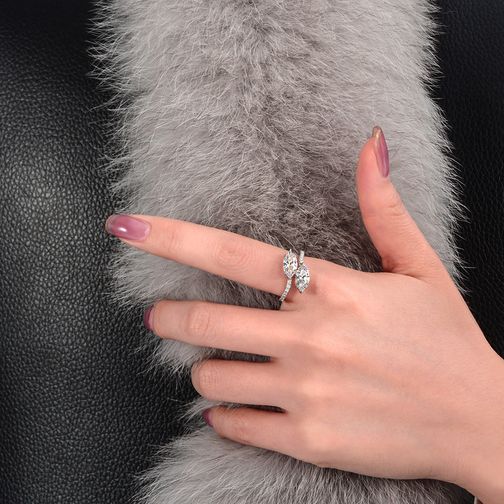 2025 New 0.75Ct Marquise 5x10mm Simulation S925 Silver Open Adjustable Ring