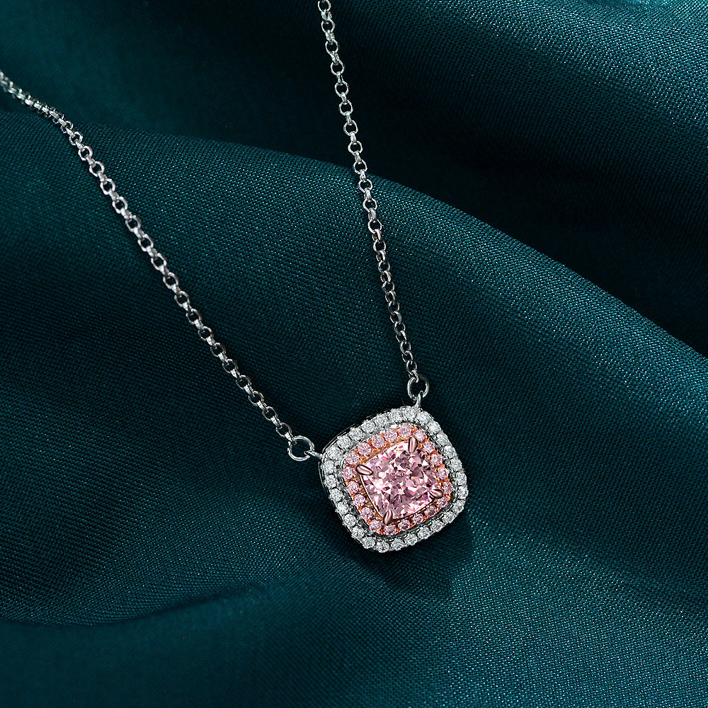 2Ct High-Carbon Diamond 925 Silver Cushion 6x6mm Ice-Cut Necklace, 40+5cm Chain