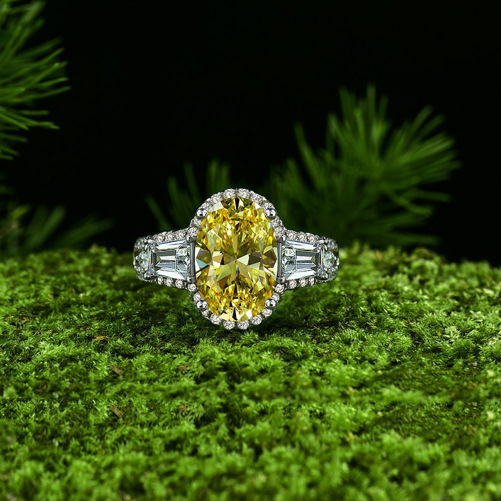 3 Carat Oval Cluster High Carbon Diamond Ring – Sterling Silver Luxury Bridal Style