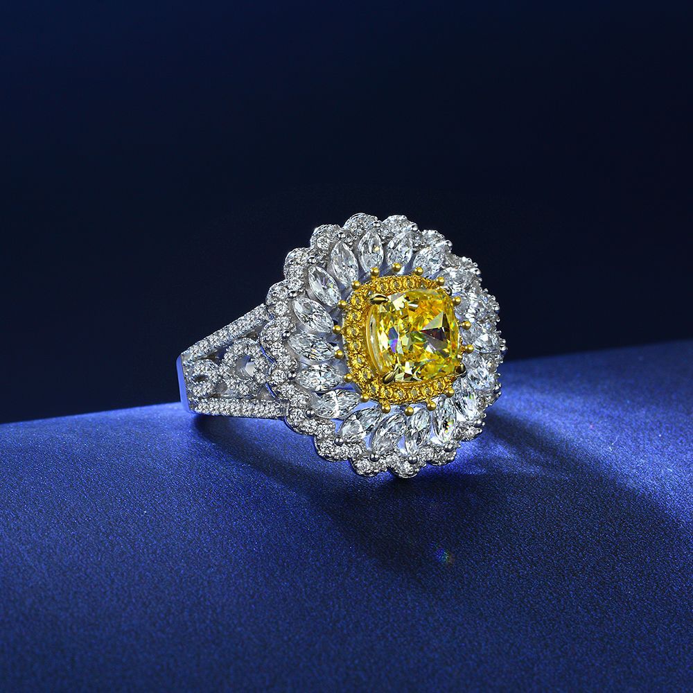 1.5 Carat Daisy Design High Carbon Diamond Ring – S925 Silver 7×7mm Elegant Birthday Party Collection