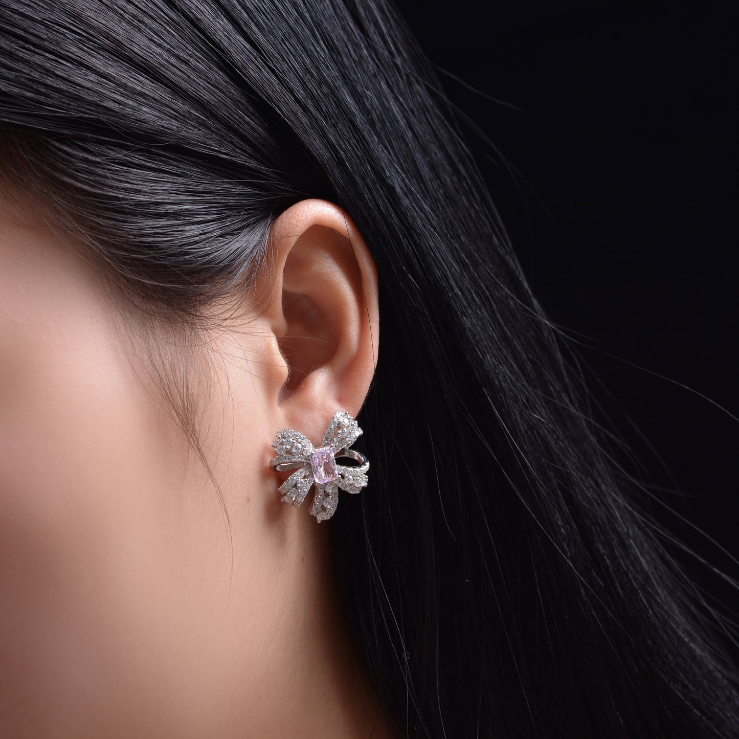 Sterling silver earrings 925 butterfly pink gemstone