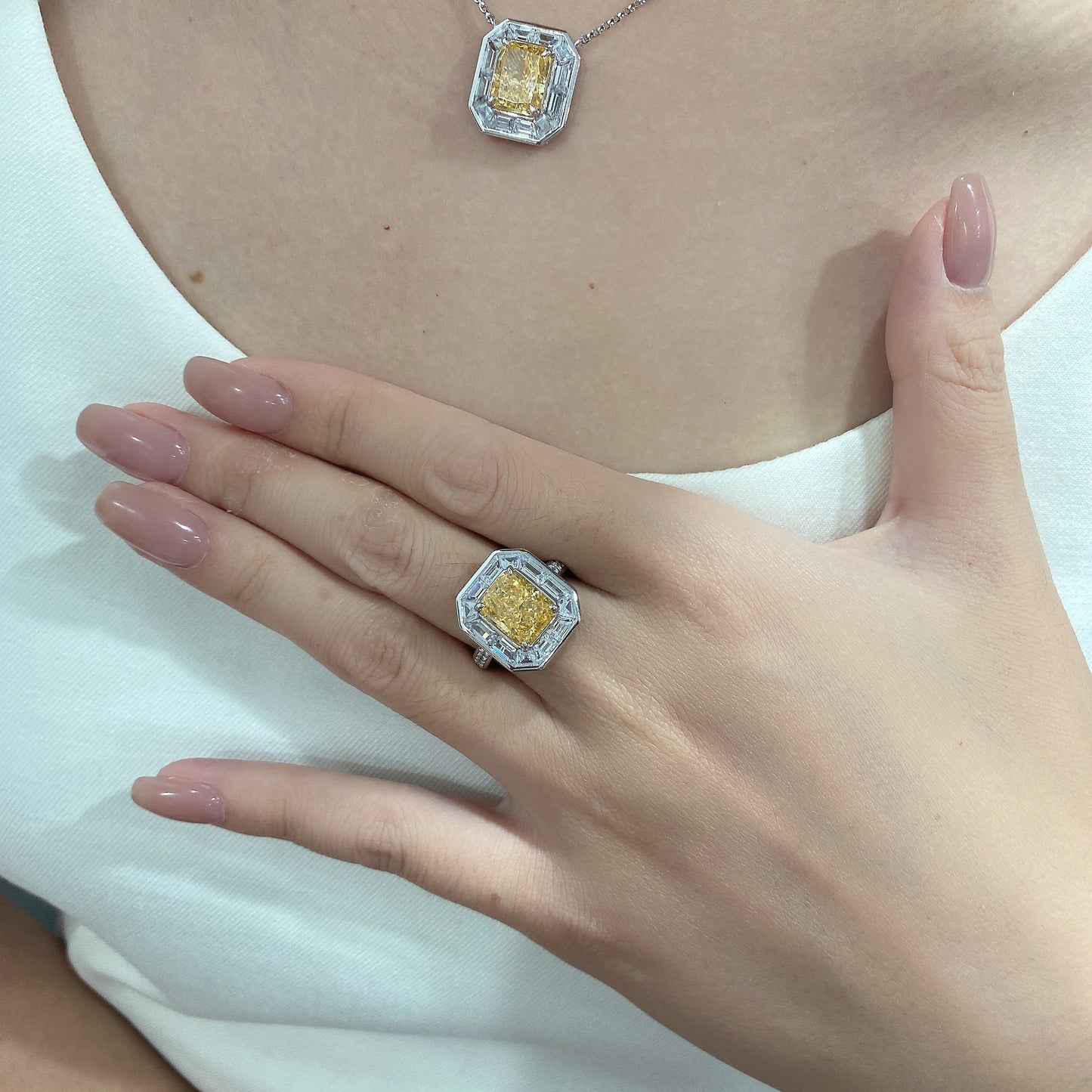 2025 New 4Ct Goose Yellow 8x10mm Simulated Diamond 925 Silver Pendant Necklace, 40+3cm