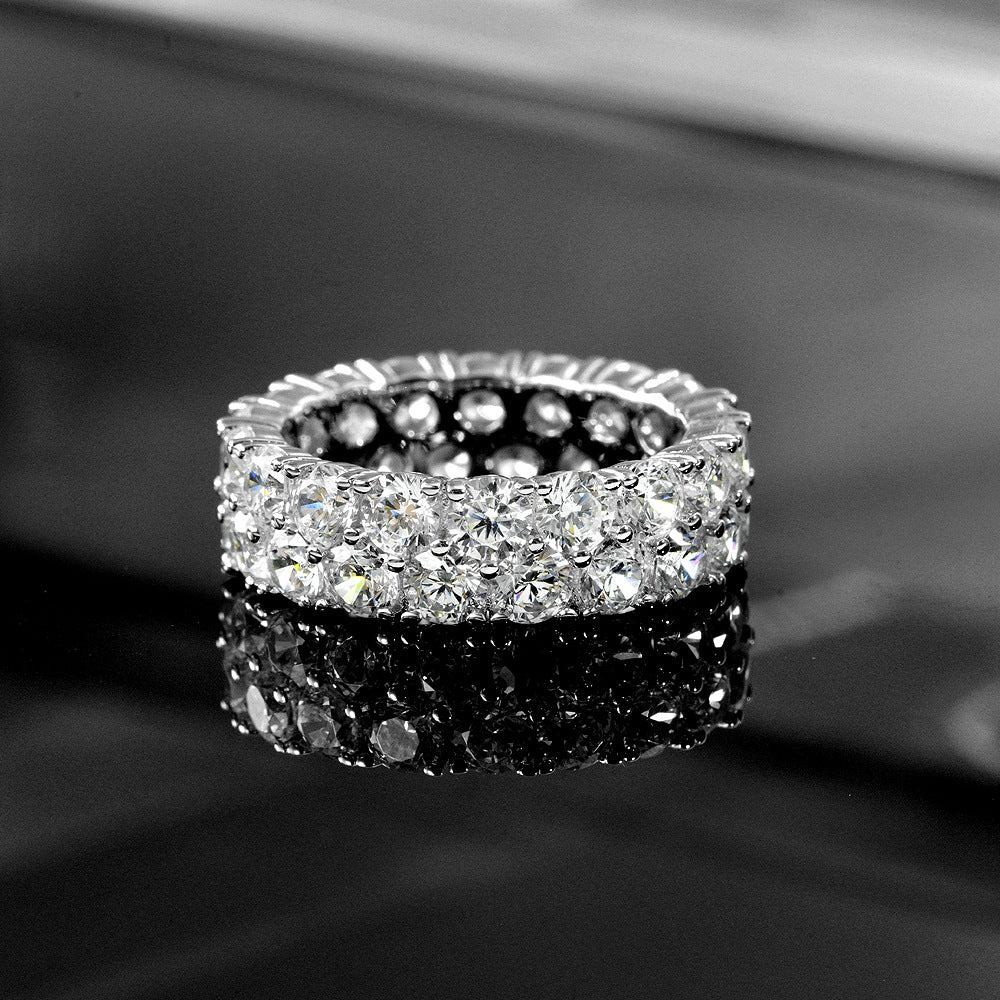 3.5mm Round White High-Carbon Diamond 0.2Ct Double Row Full Diamond Ring Size 5-9