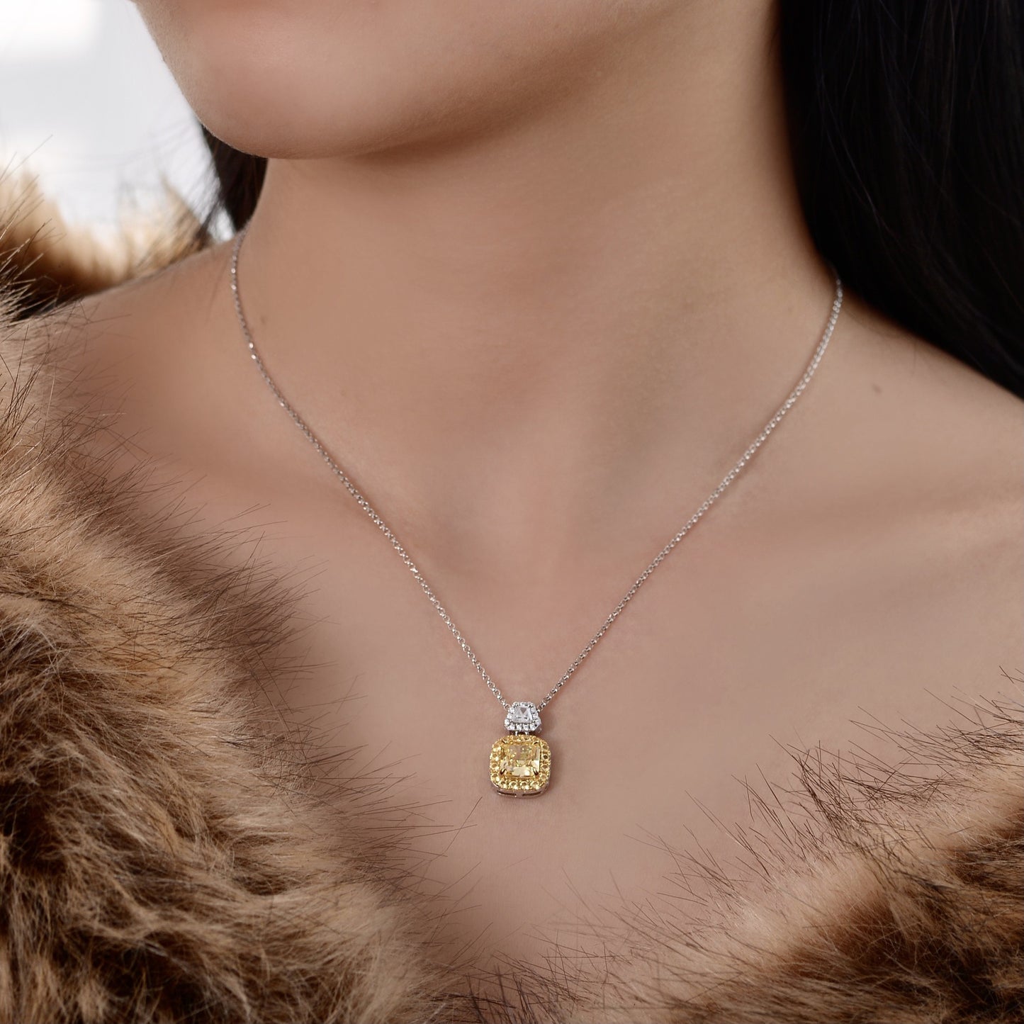 2Ct Square 7x7mm Ice-Cut High-Carbon Diamond Sterling Silver Necklace, 40+3cm