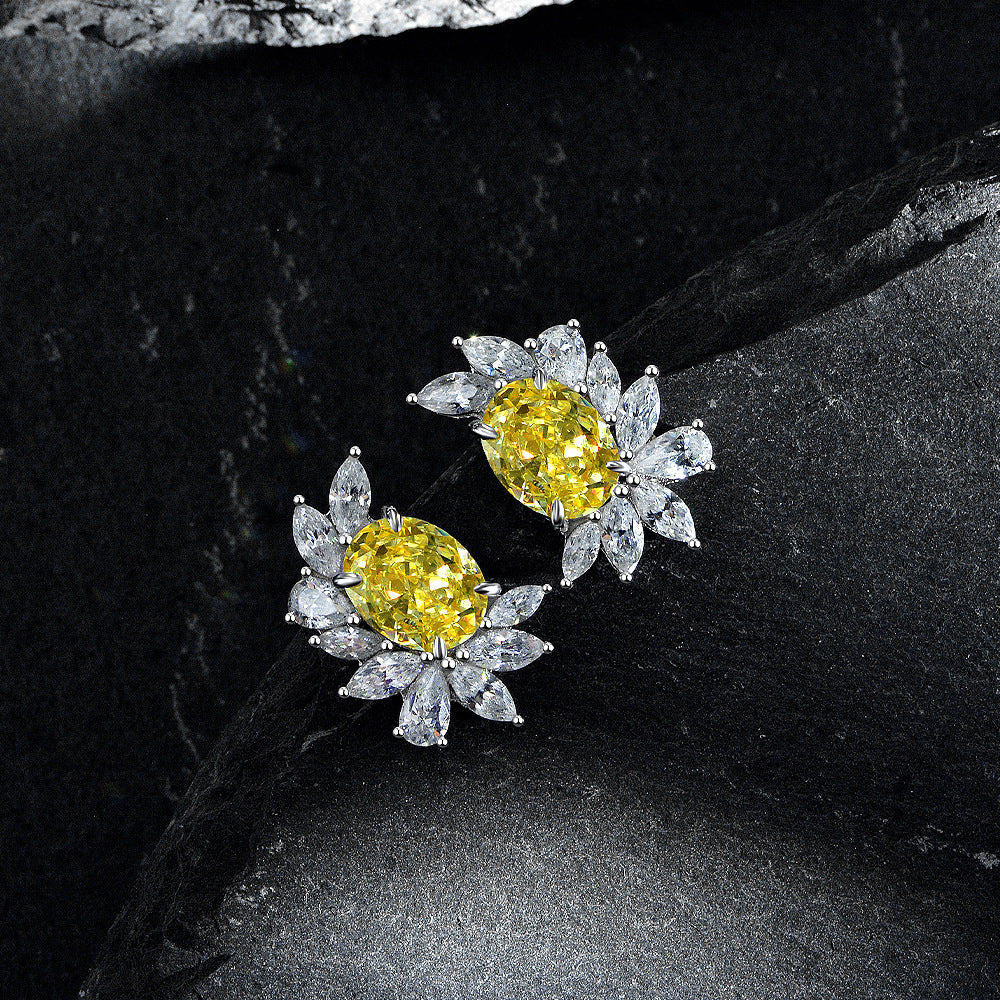 2025 New S925 Silver stud earrings oval cut