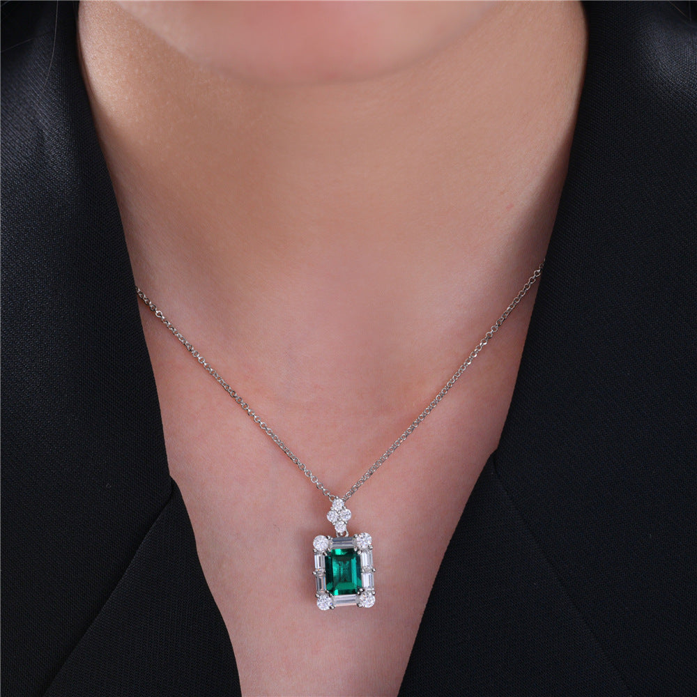 2025 New 2Ct Zambian Color Lab-Grown Emerald 7x9mm Necklace, 40+5cm