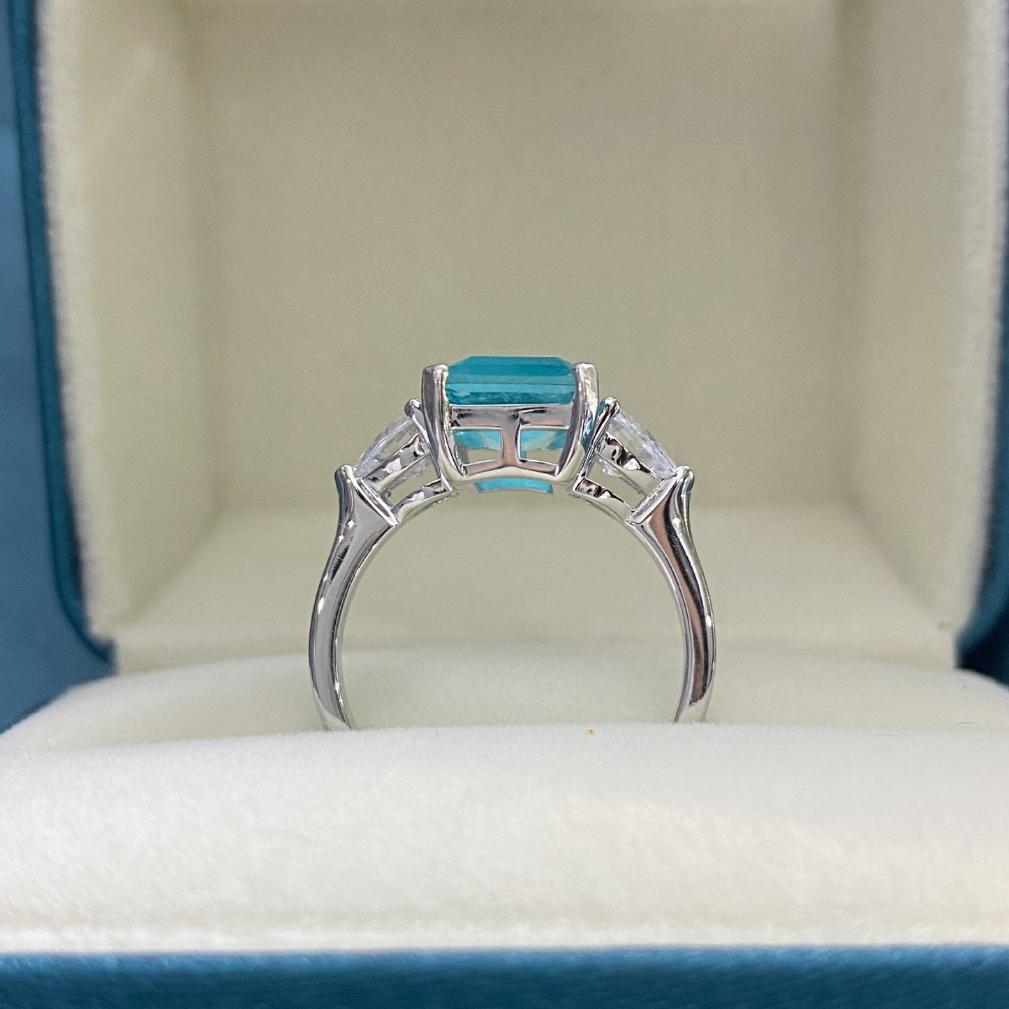 5 Carat Paraiba Blue High Carbon Diamond Ring – 8×12mm Emerald Cut, Sterling Silver Luxury