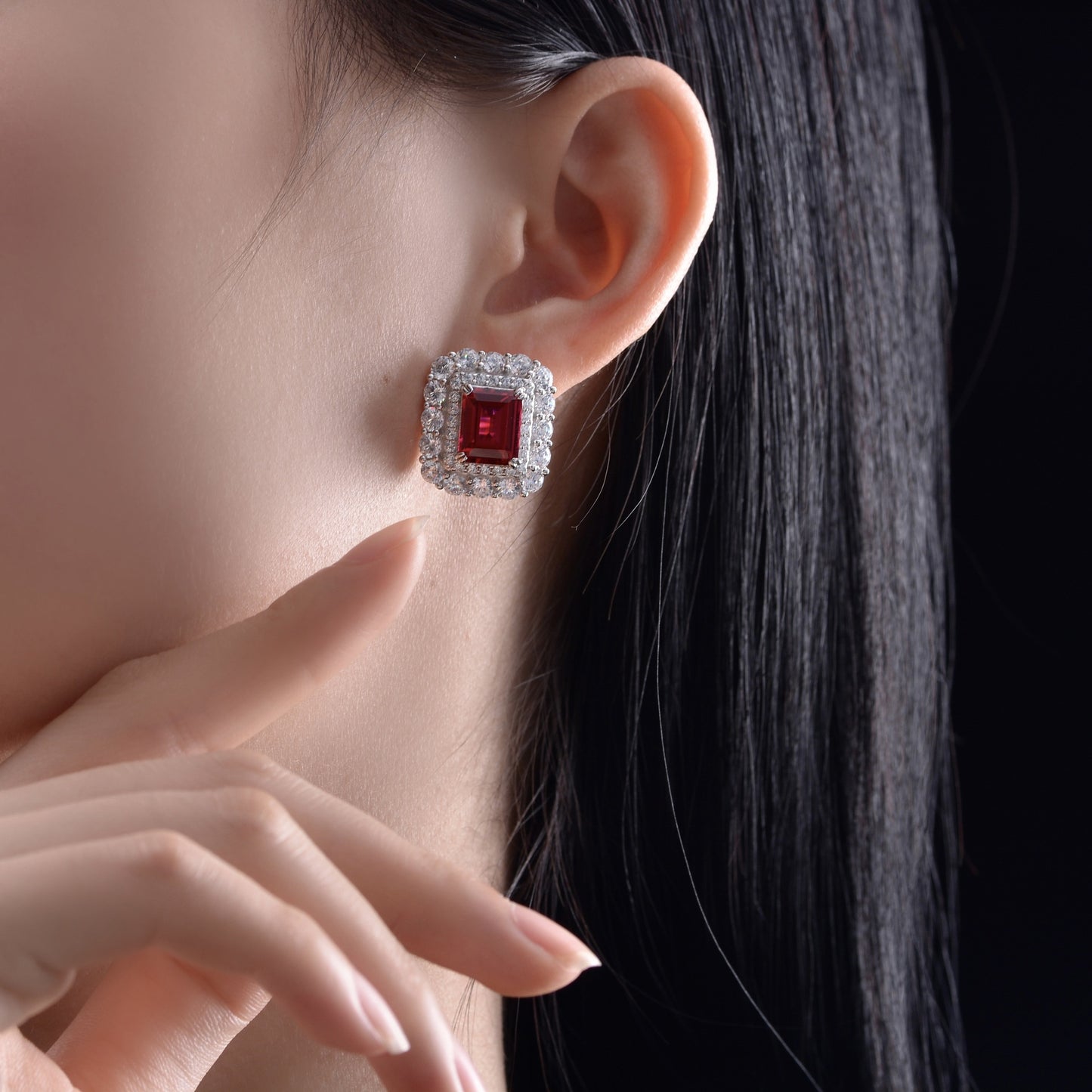 S925 Sterling Silver Rectangular 8x10mm Full-Bezel Diamond Setting 4ct High Carbon Diamond Earrings | Luxurious Elegance