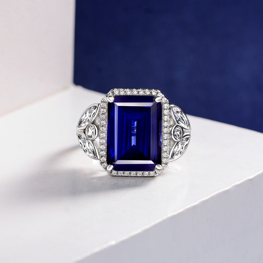 Rectangle 10x14mm Emerald Cut High-Carbon Diamond S925 Silver Ring with American Pink