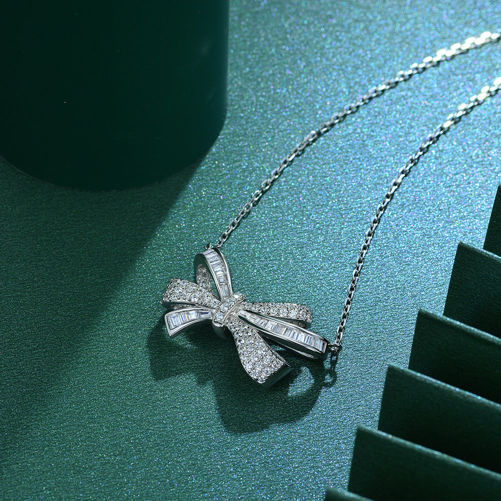 925 Sterling Silver Bow Pendant Necklace, 40+5cm Chain