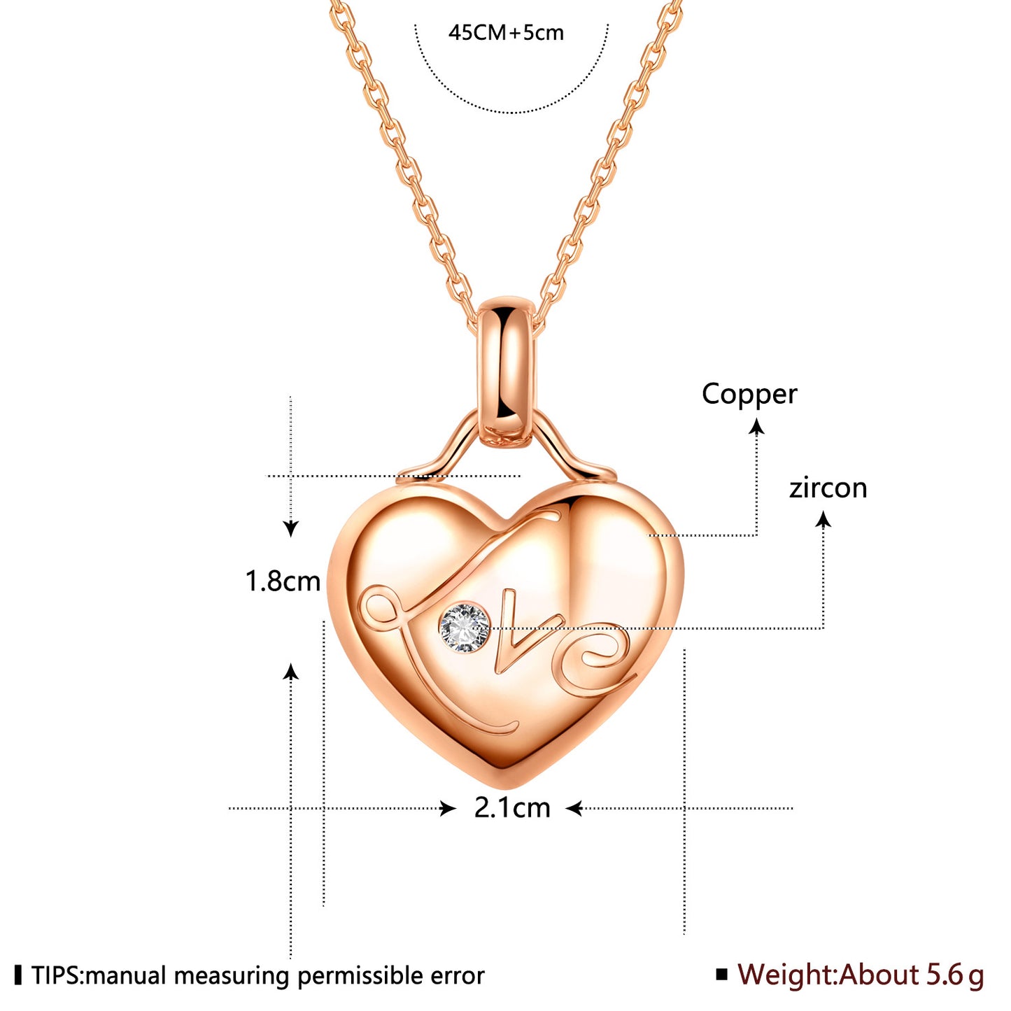 Pendentif Amour 1,8 CM Collier Cœur Luxe Quotidien Plaqué Or 18 carats avec Placage Épais et Durable pour un Style du Bureau à la Fête Livraison gratuite
