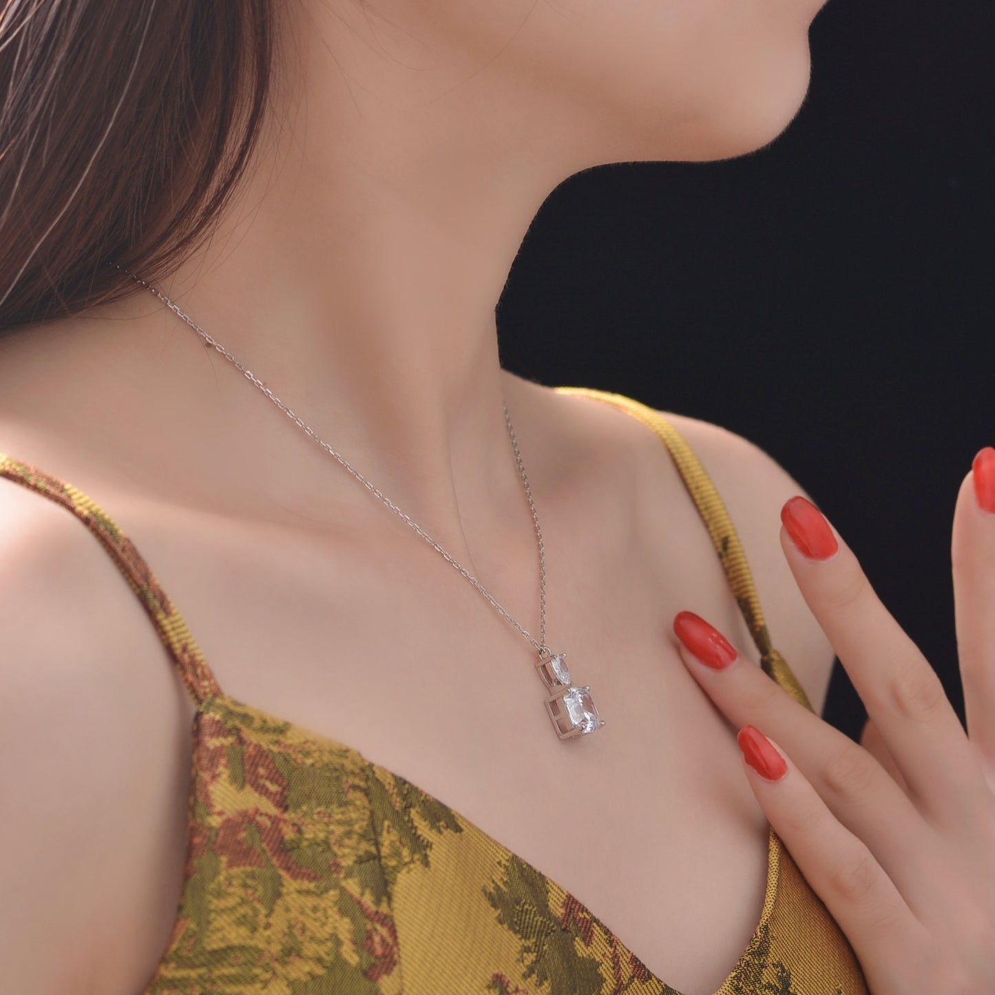 New 8Ct 10x10mm High-Carbon Diamond 925 Silver Pendant Necklace, 40+5cm