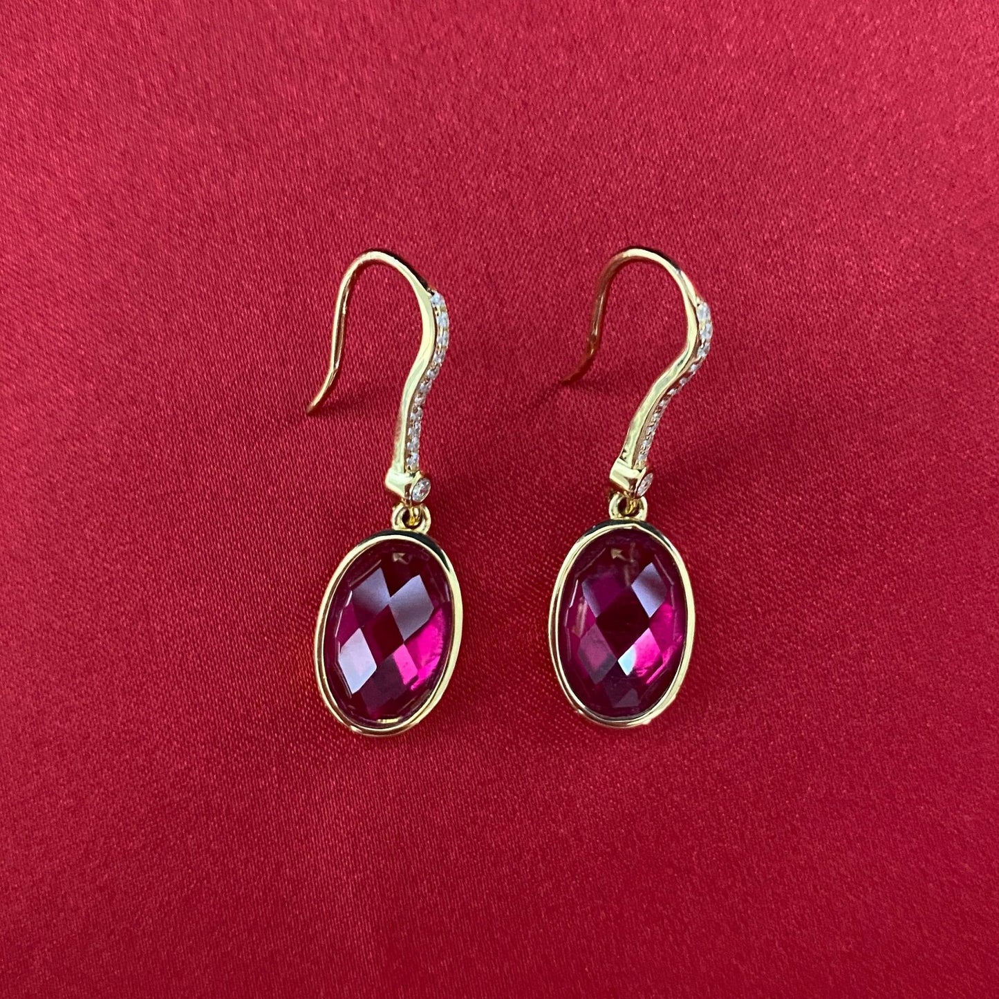 Sterling silver earrings S925 Oval Lab-Grown Ruby