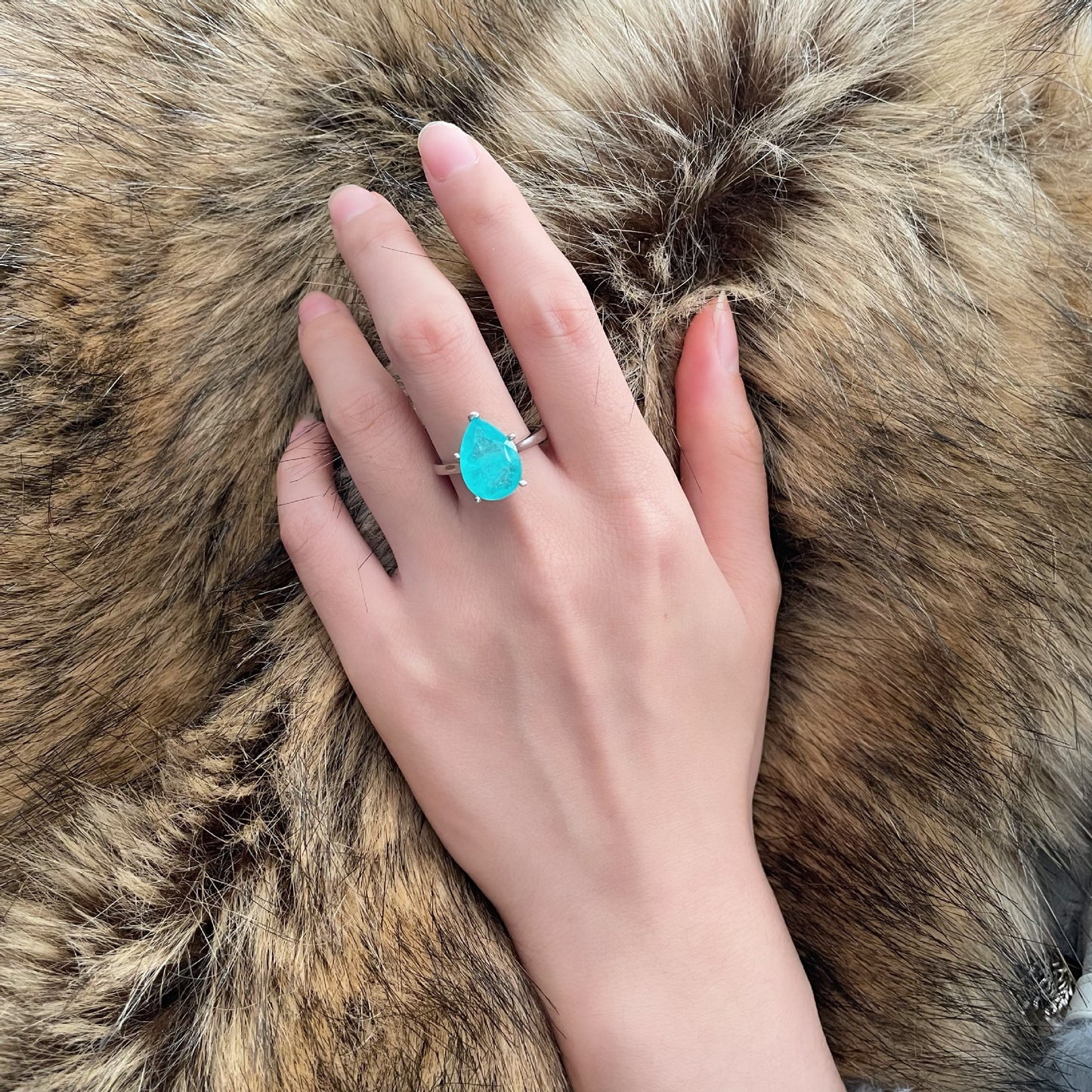 4.5 Carat 10×14mm Paraiba Blue Teardrop High Carbon Diamond Ring – Sterling Silver European Fashion Style