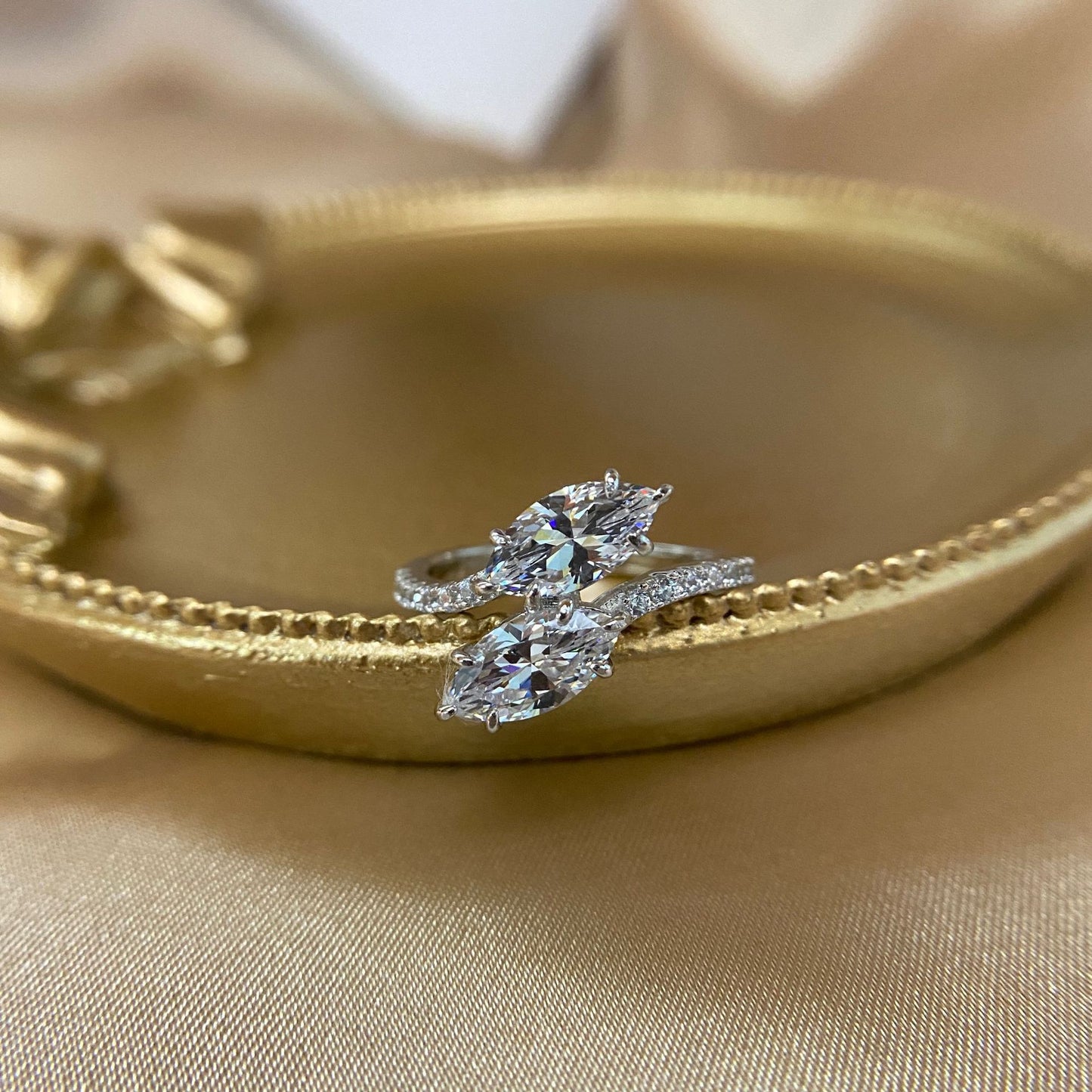 2025 New 0.75Ct Marquise 5x10mm Simulation S925 Silver Open Adjustable Ring