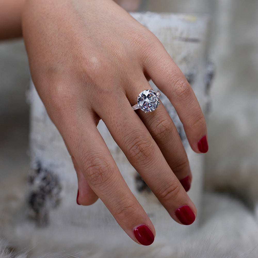 6 Carat 12mm Round Brilliant 5A Simulated Diamond Ring – Sterling Silver Luxury Wedding Jewelry for Women