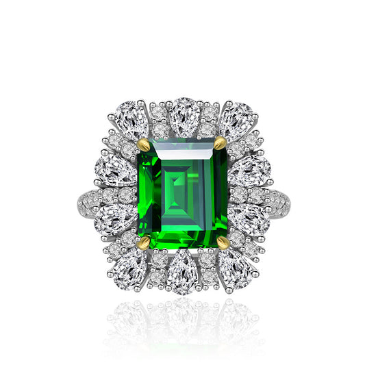 4Ct Emerald Cut 9x11mm High-Carbon Diamond S925 Silver Ring with Full Pavé