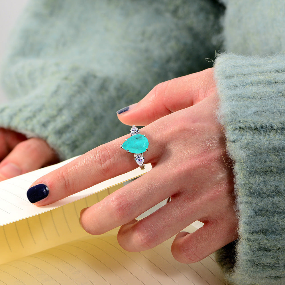 Sterling silver Ring Teardrop Synthetic Paraiba 6 carats