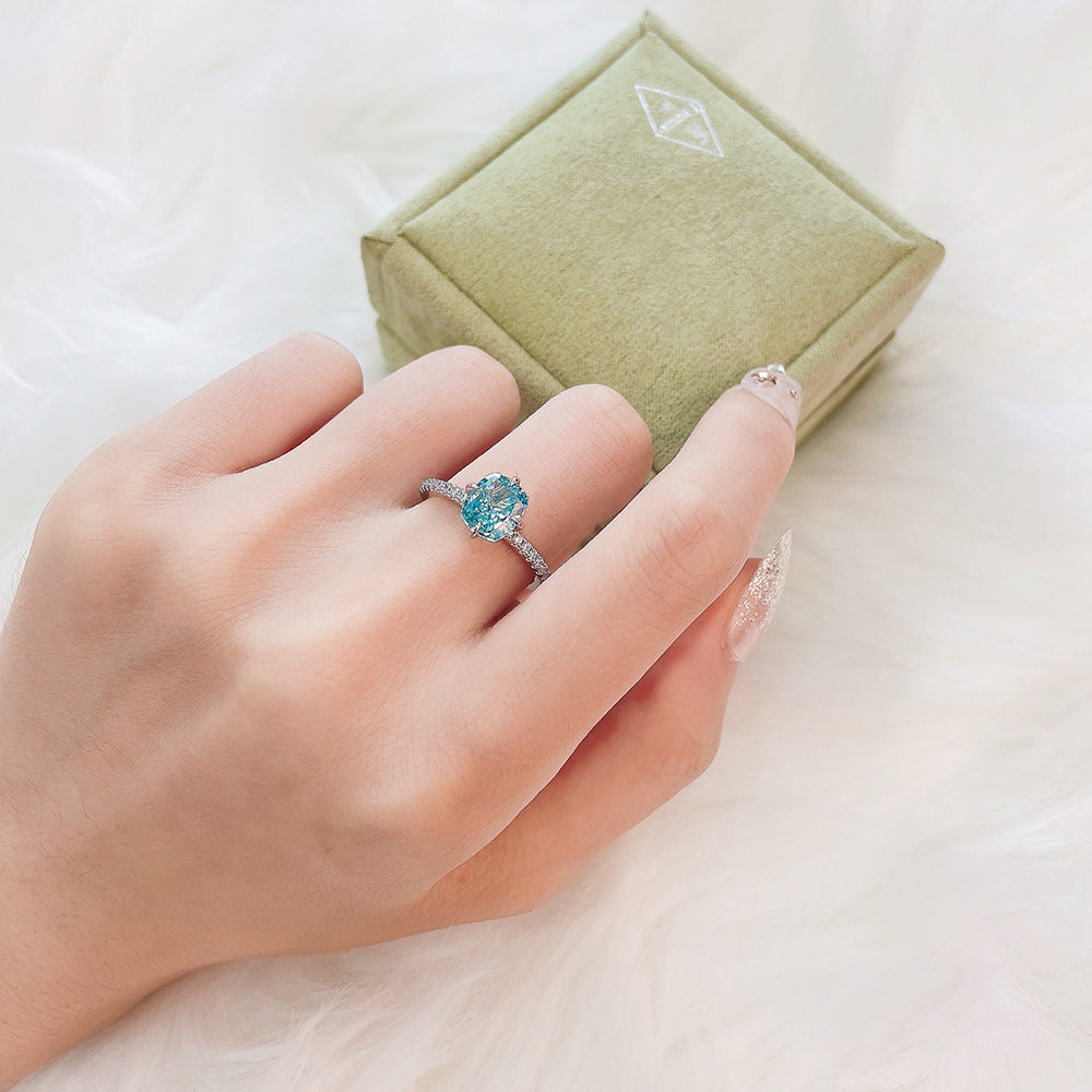 1.5 Carat Cushion Cut Light Blue High Carbon Diamond Ring – Sterling Silver 6.5×7.5mm Minimalist Luxury Women’s Jewelry