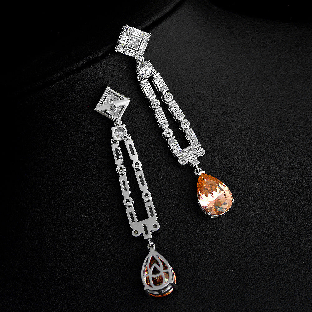 Solomon Pink 5-Carat Pear-Cut 10x14mm High Carbon Diamond Long Drop Fringe Earrings