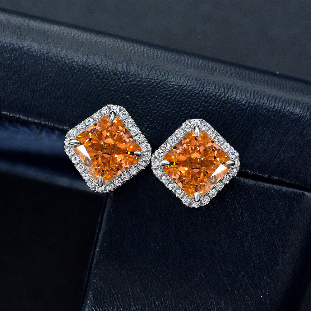 Sterling silver S925 earrings square cut