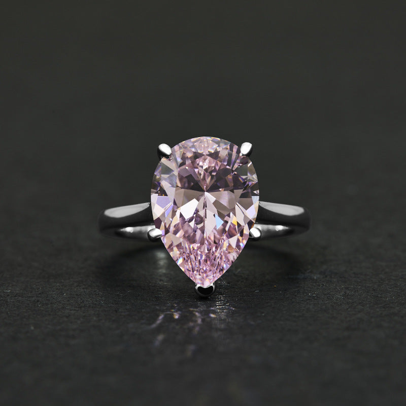 New 4.5Ct Teardrop 10x14mm Light Blue High-Carbon Diamond 925 Silver Ring