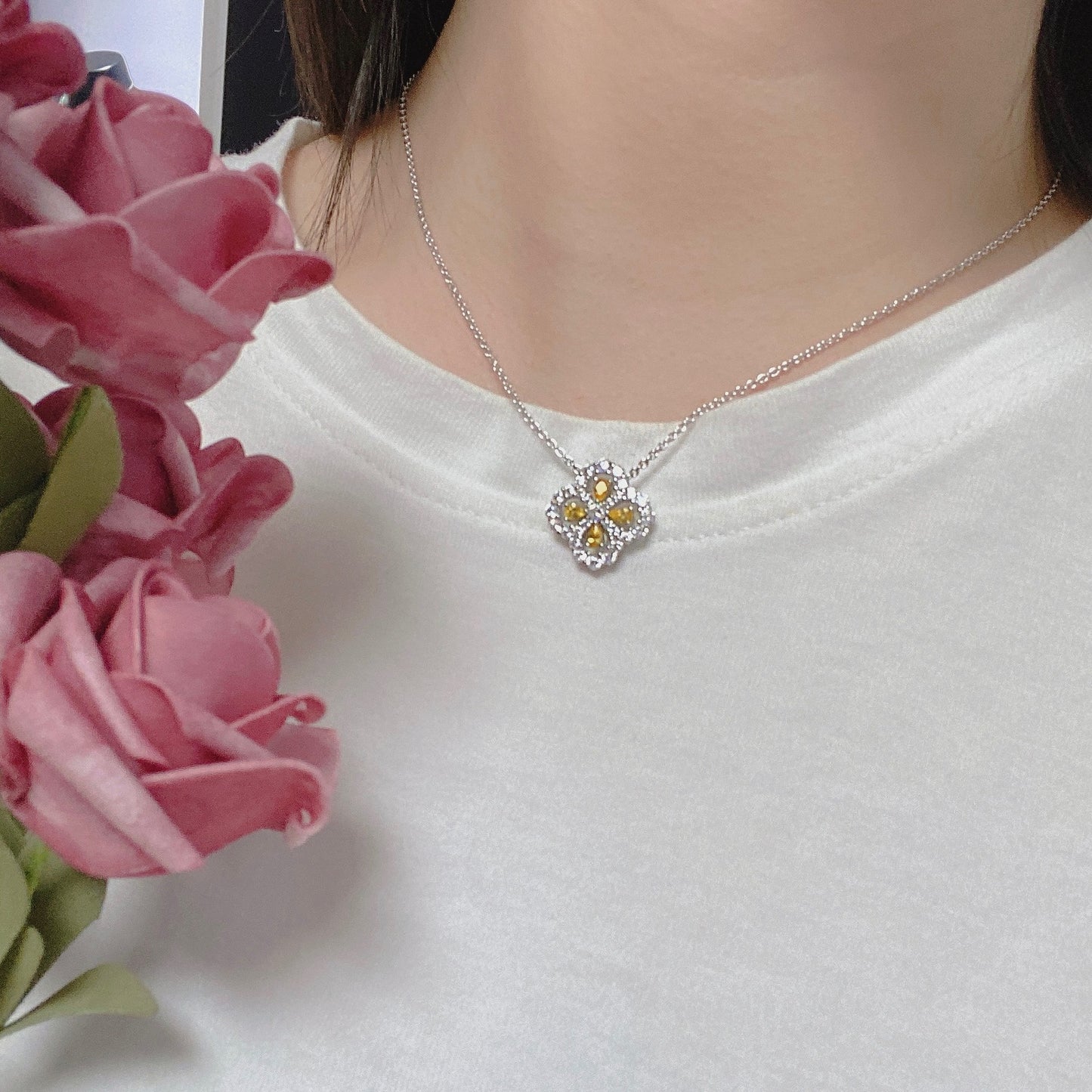 925 Sterling Silver Floral Teardrop 2.5x4mm Short Cross Pendant Necklace, 40+3cm