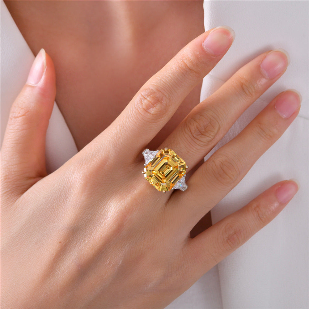 12Ct Rectangle Beveled 14x16mm High-Carbon Diamond S925 Silver Ring for Women