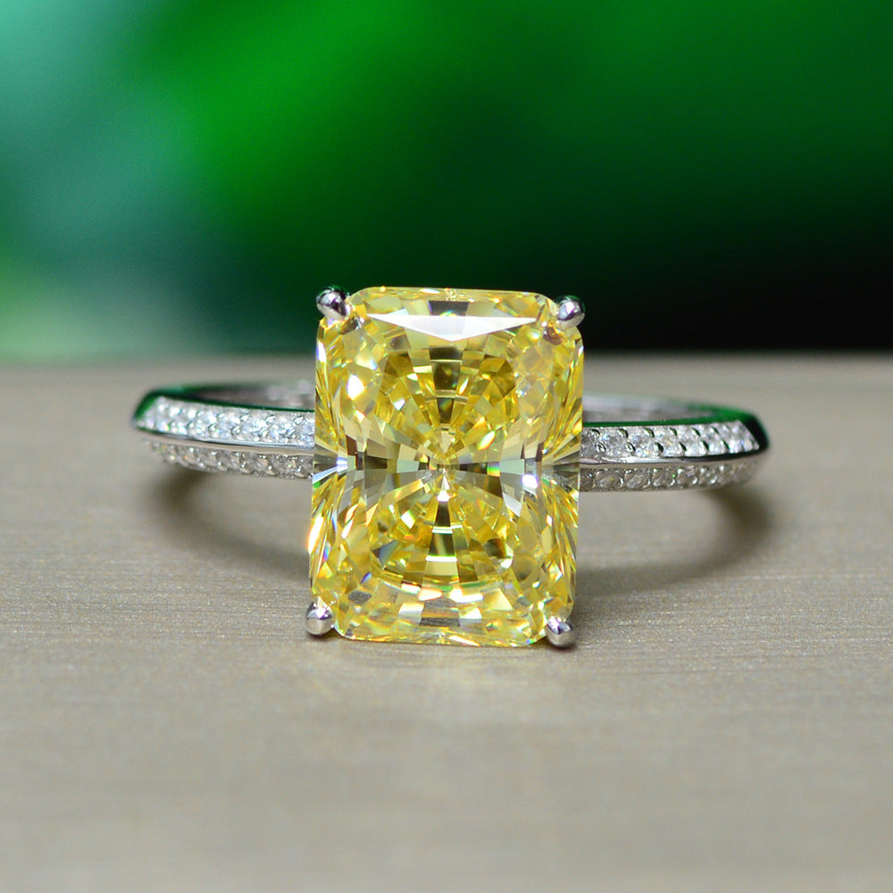 Luxe Light Yellow Cushion Cut Ring - Lightweight Luxury Sterling Silver