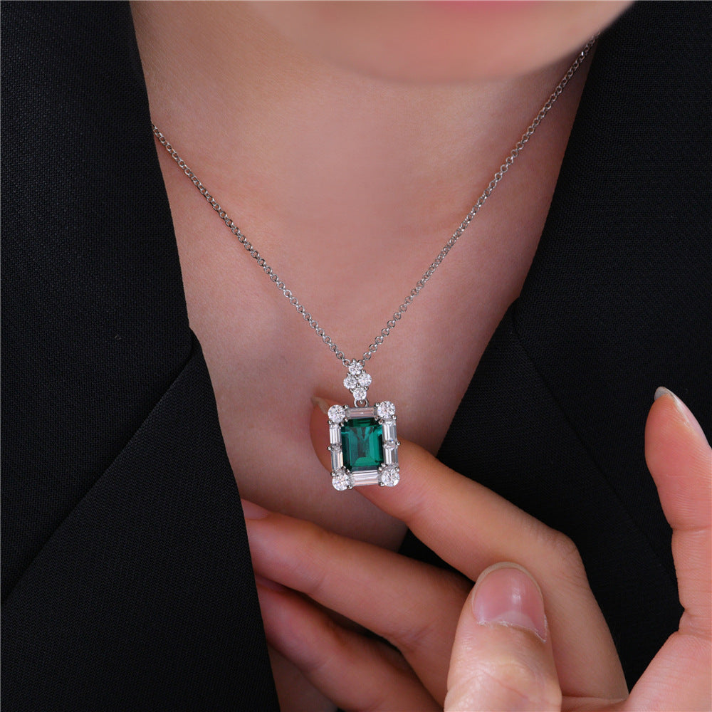 2025 New 2Ct Zambian Color Lab-Grown Emerald 7x9mm Necklace, 40+5cm