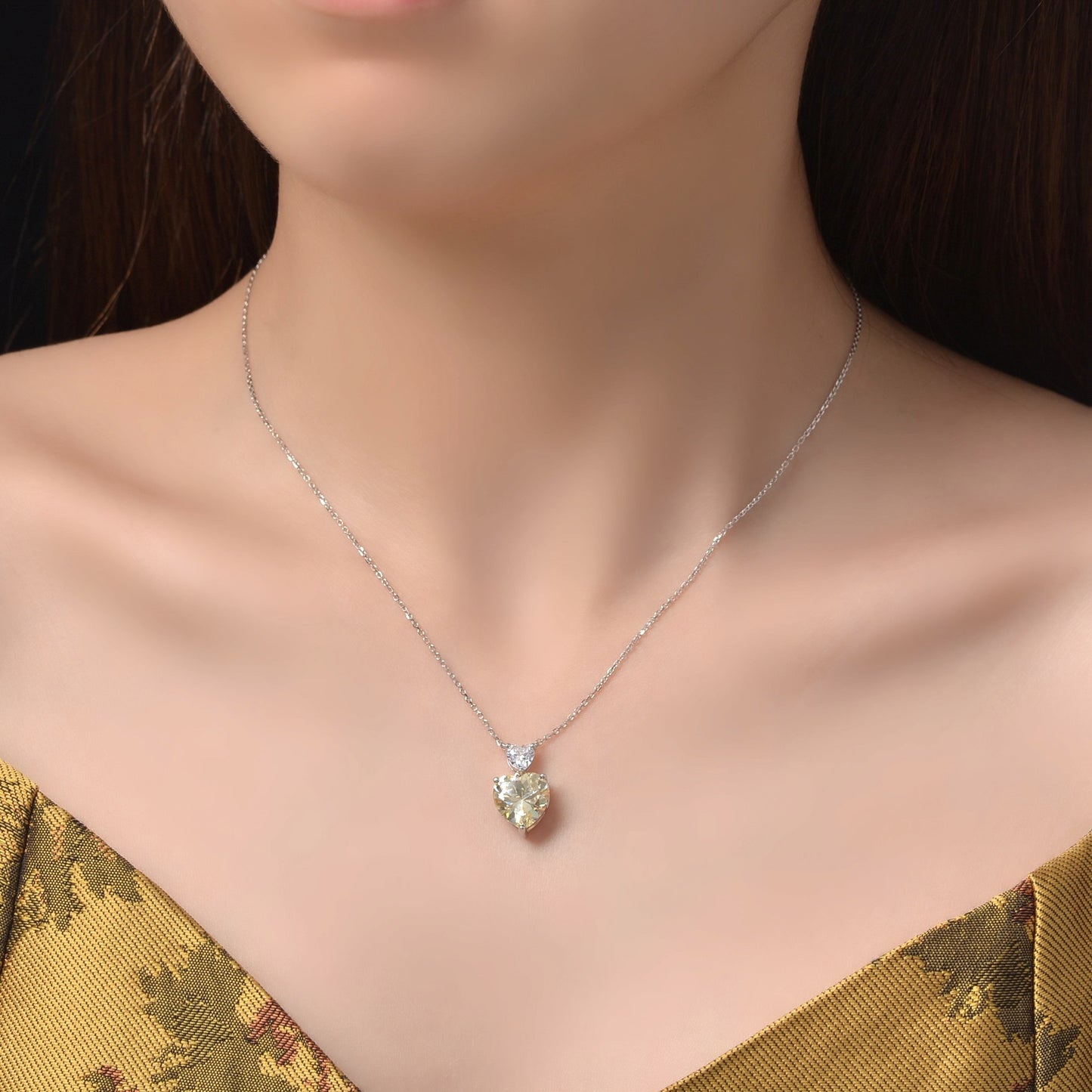 K-Style Cute 6.5Ct Heart 10x10mm Pendant Collarbone Necklace, 925 Silver, 40+3cm