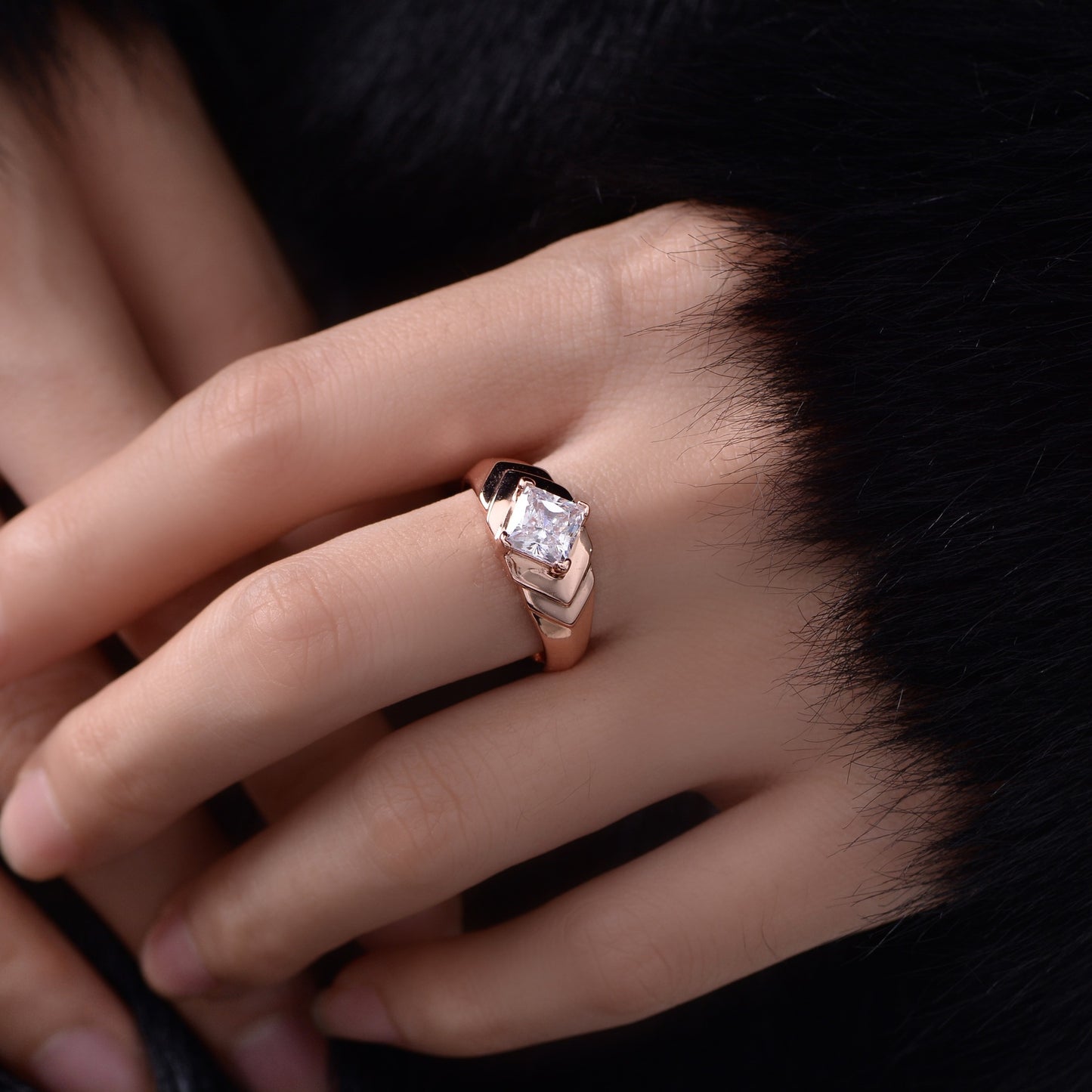 1.5Ct Princess Cut 6x6mm High-Carbon Diamond 925 Silver Unisex Ring