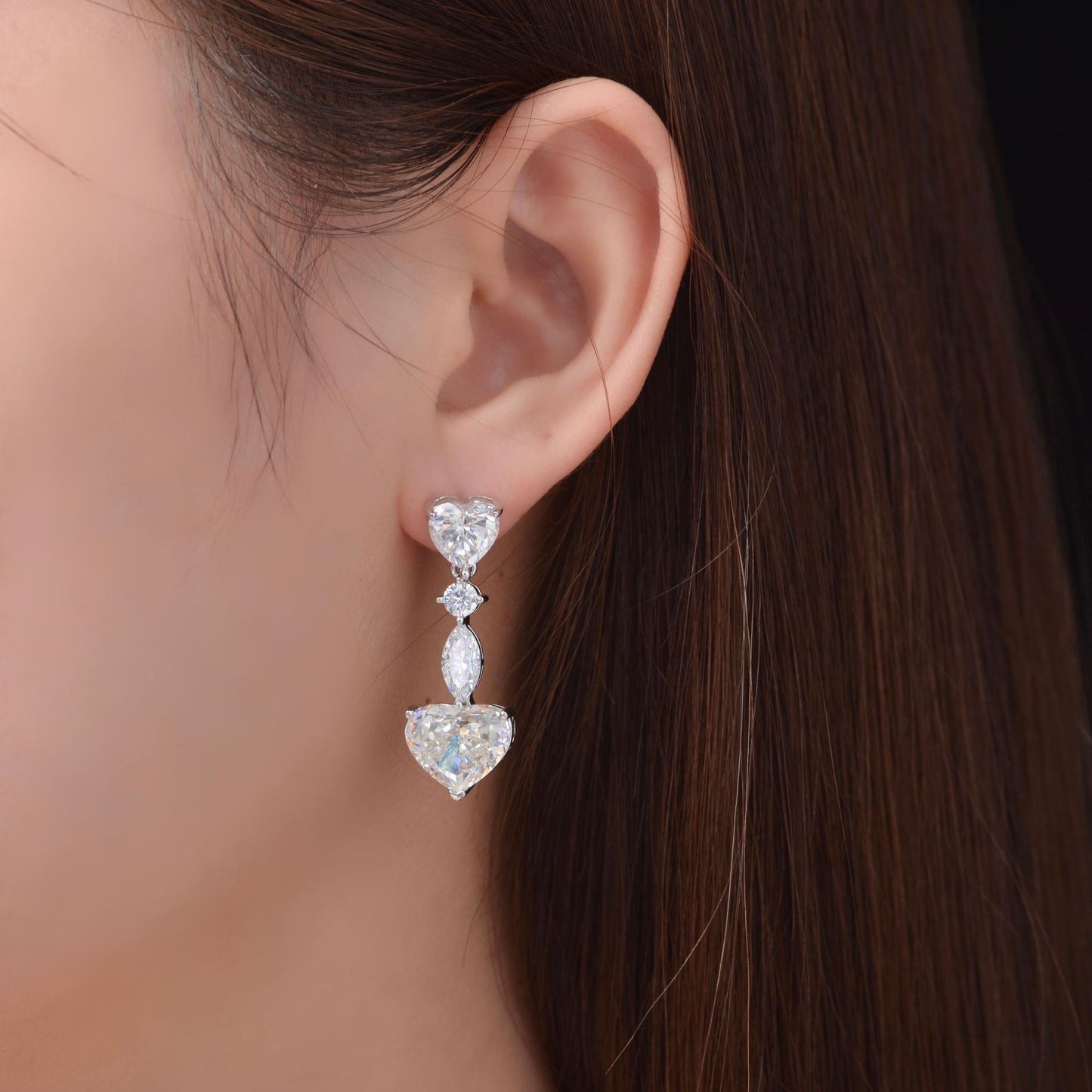 925 Silver Earrings Sterling 5-Carat White G Color High Carbon Diamond Ear Pendant | 10x12mm Heart-Shaped Setting