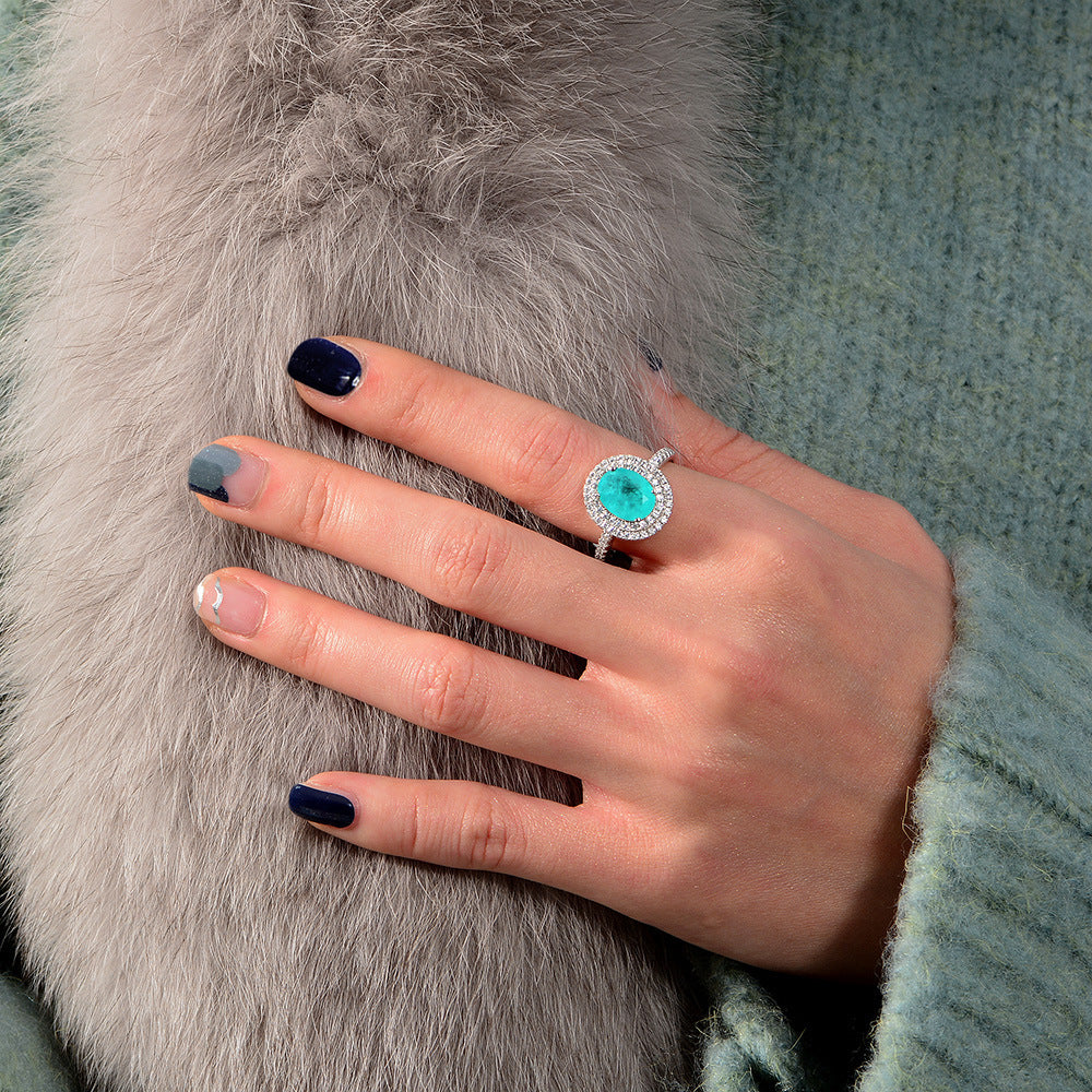 3 Carat Paraiba Blue Simulated Gem Ring – Sterling Silver Luxury Oval Design