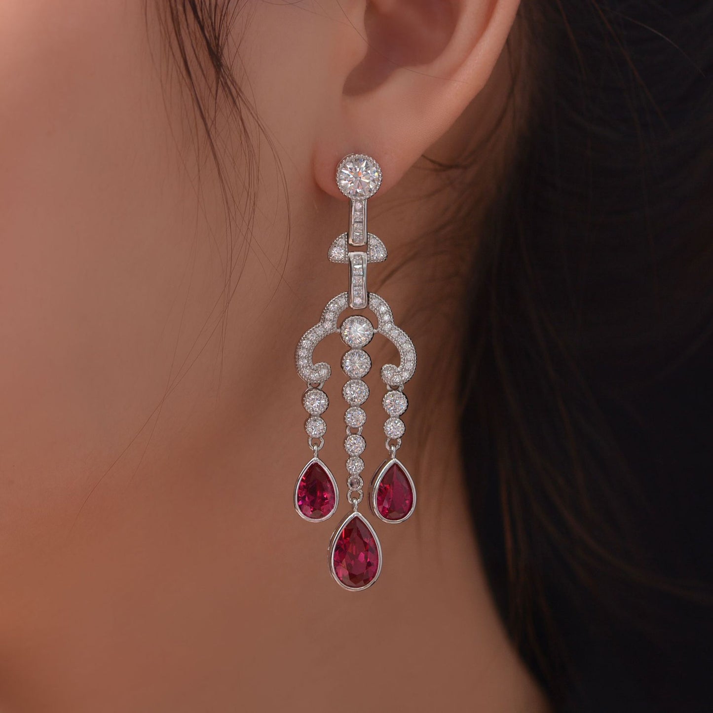 Sterling silver earrings 925 classic bold ruby
