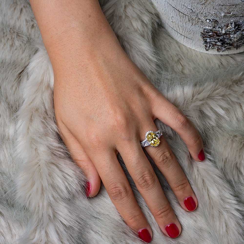 3 Carat Oval Cluster High Carbon Diamond Ring – Sterling Silver Luxury Bridal Style