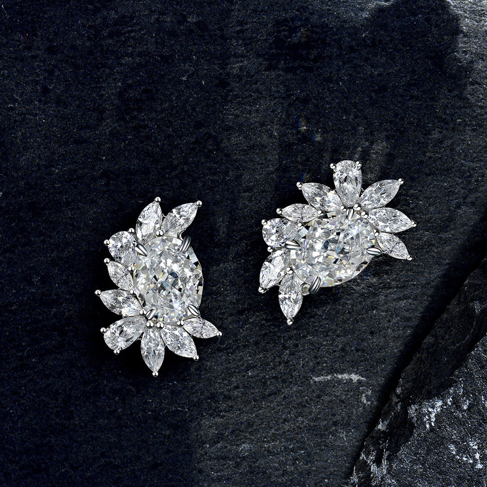 2025 New S925 Silver stud earrings oval cut